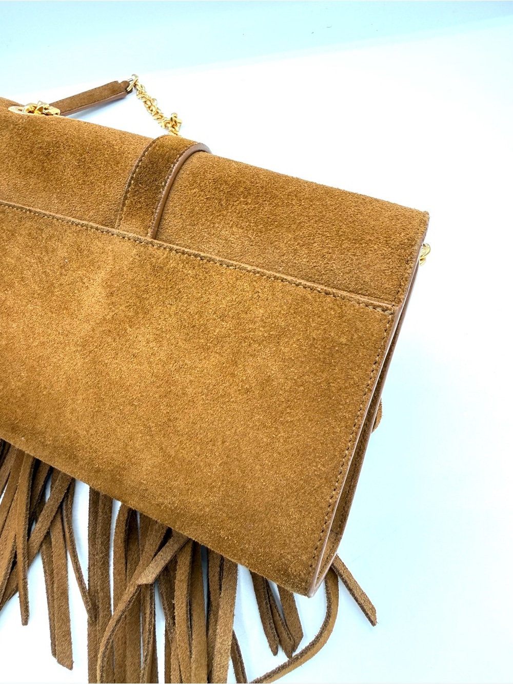 Saint Laurent YSL Tan Brown Suede Fringe Kate Bag with Gold Chain - Picture 4 of 15